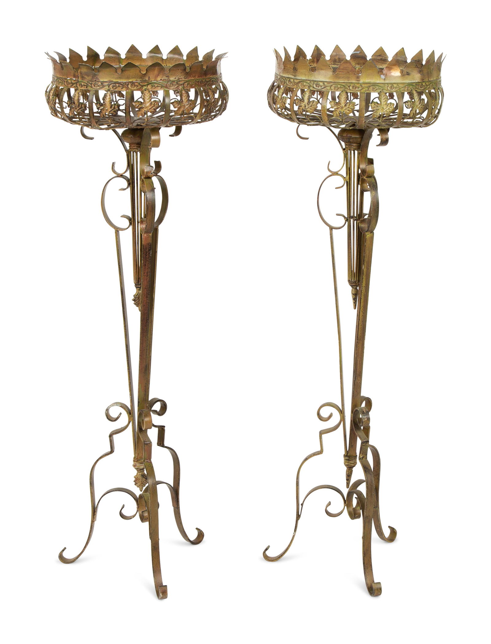 A Pair of  Polychromed Wrought Iron Planters Height 45 1/2 inches. (1 of 4)
