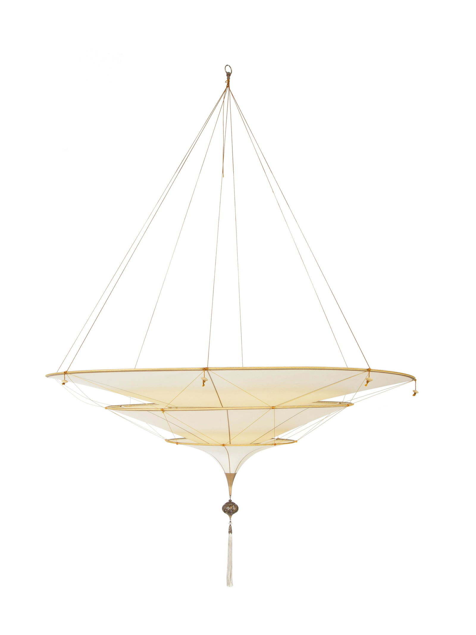 A Fortuny Silk Scheherazade Three-Tier Chandelier Shade Height 18 x diameter 49 1/2 inches. (1 of 3)