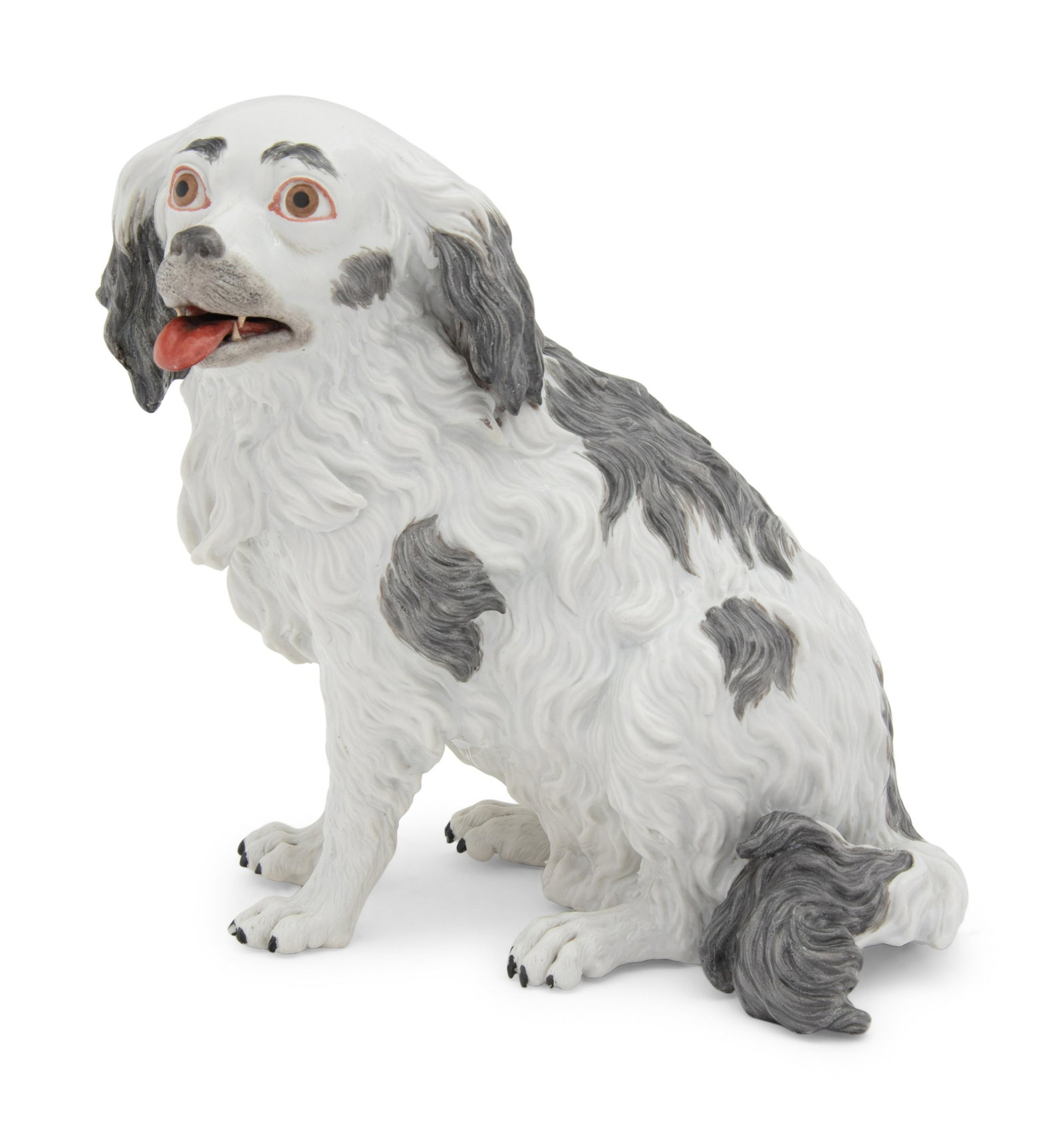 A Meissen Porcelain Bolognese Hound: A Meissen Porcelain Bolognese Hound 19th Century bearing crossed swords in underglaze blue to the underside, further incised 2513 33 and X to the underside of one paw. Height 9 x width 6 x depth 7 inc