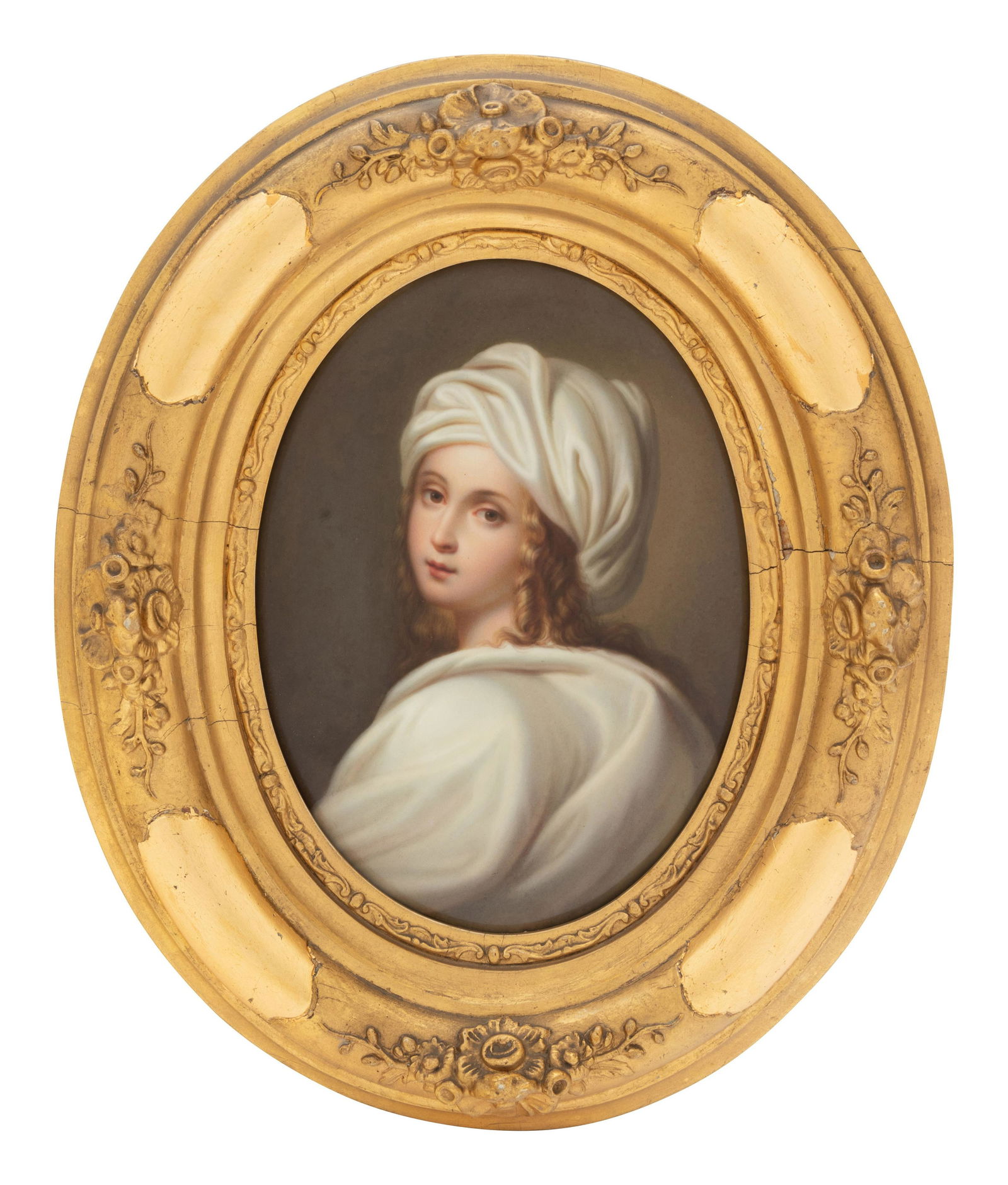 A Berlin (K.P.M.) Porcelain Plaque in the Manner of Guido Reni: A Berlin (K.P.M.) Porcelain Plaque in the Manner of Guido Reni 19th Century bearing an impressed scepter mark in underglaze blue and marked KPM/ AAA to the reverse. Plaque: 6 4/3 x 5 inches. Property