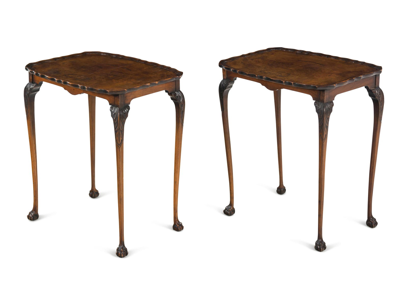 A Pair of George II Style Walnut Tray-Top Tea Tables : A Pair of George II Style Walnut Tray-Top Tea Tables 19th Century Height 22 3/4 x width 21 x depth 14 inches. The Estate of Mary Andrews Chenoweth, Denver, Colorado