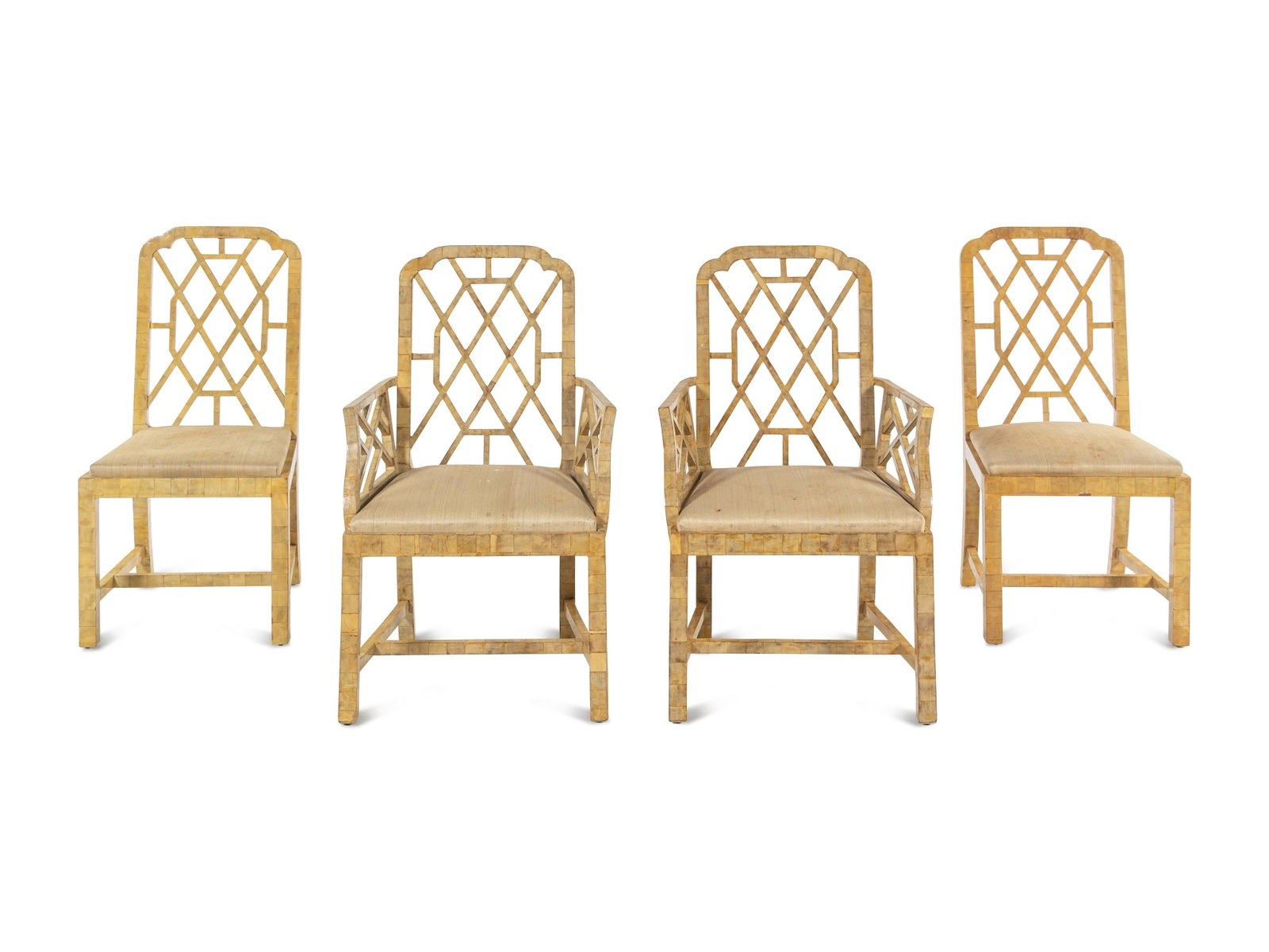 A Set of Four Georgian Style Bone-Veneered Dining Chairs: A Set of Four Georgian Style Bone-Veneered Dining Chairs 20th Century Height 38 1/2 inches.