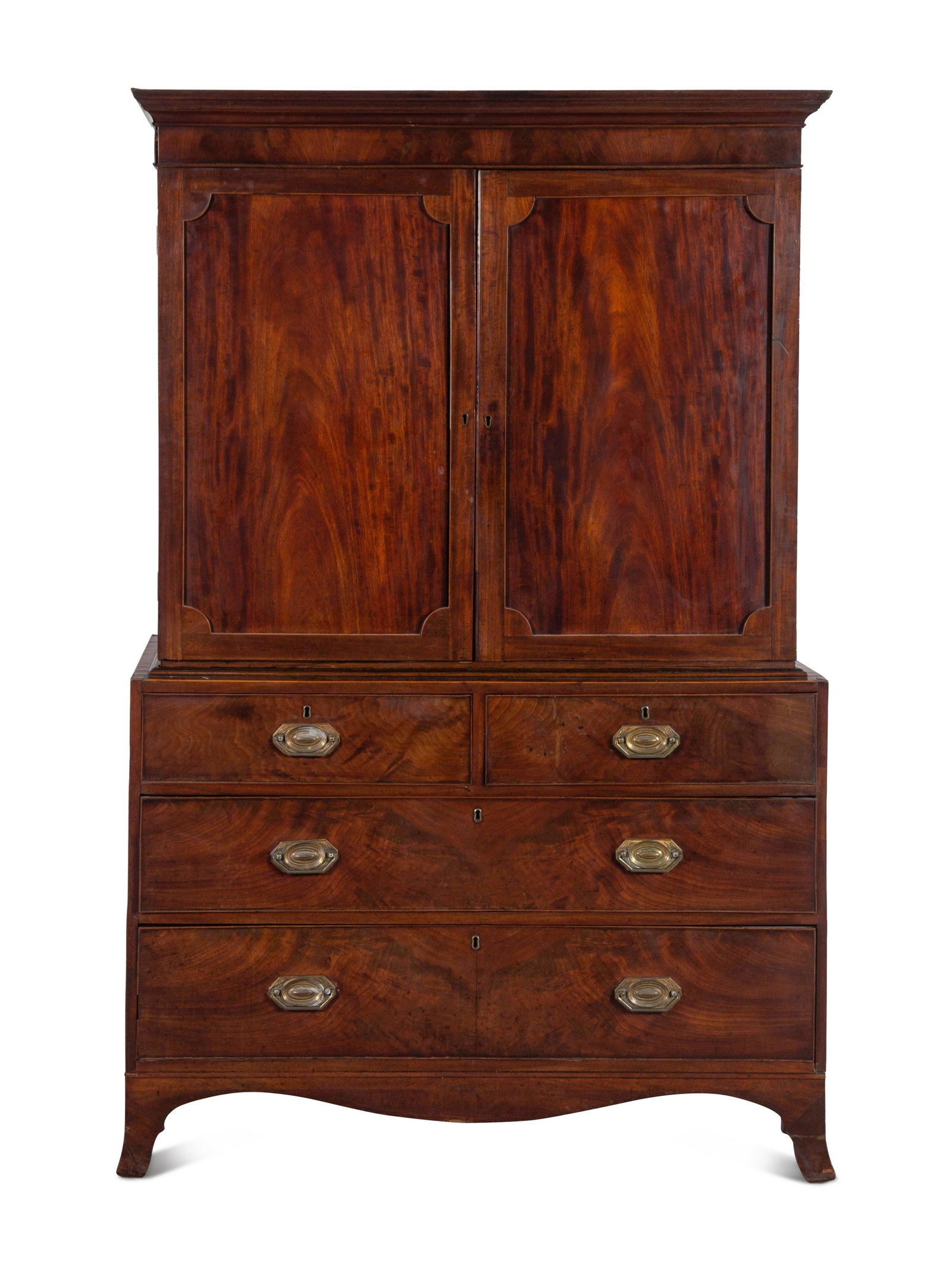 A George III Style Mahogany Linen Press: A George III Style Mahogany Linen Press 19th Century Height 74 x width 48 x depth 20 1/2 inches. Property from the Estate of Paula Trienens, Glencoe, Illinois