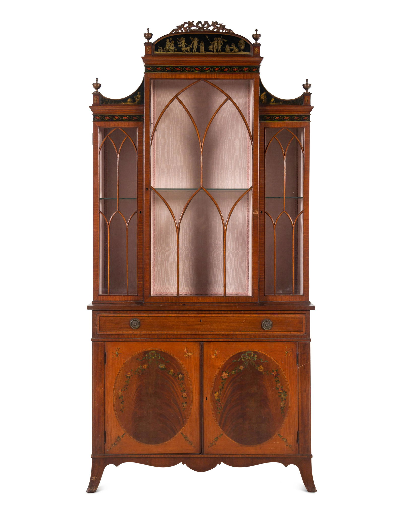 An Edwardian Painted Mahogany and Satinwood Bookcase (1 of 4)