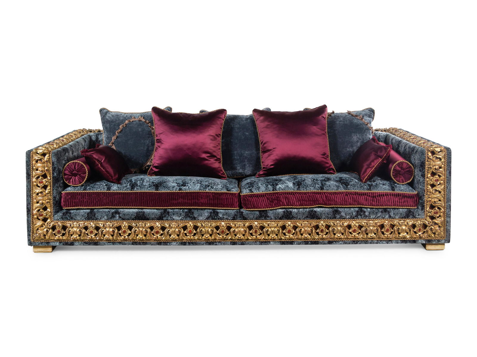 A Contemporary Jumbo Collection Giltwood and Velvet Upholstered Sofa (1 of 4)