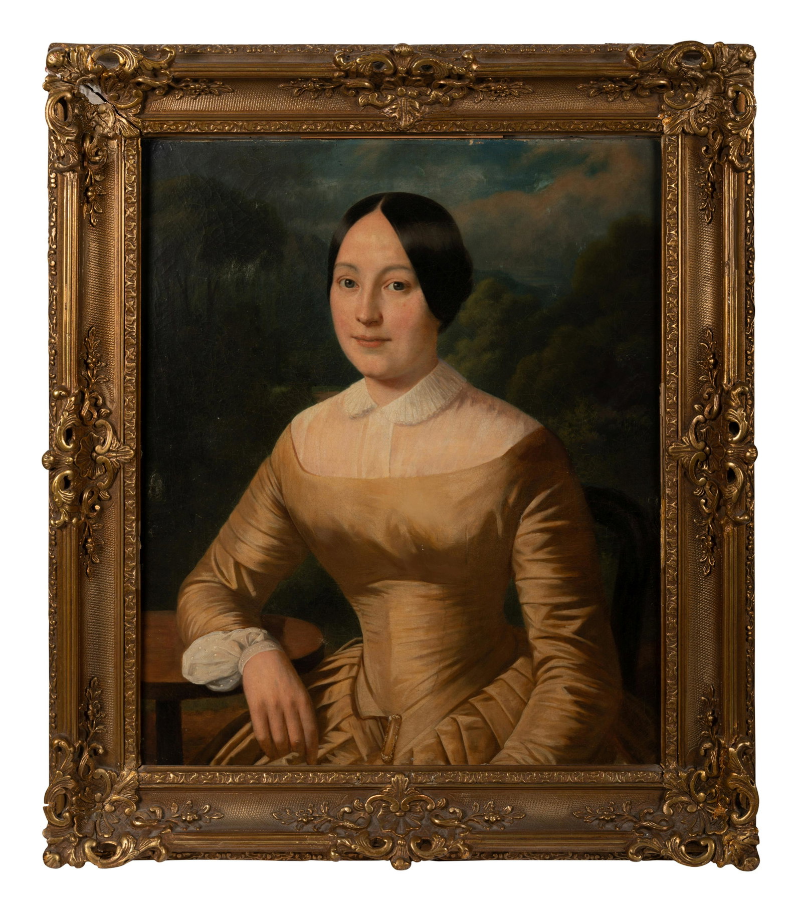 American School, 19th Century: American School, 19th Century Portrait of a German-American Woman oil on canvas 25 3/4 x 21 3/8 inches. Property from the Estate of Jost Hermand, Madison, Wisconsin; Sold to Benefit the University of 