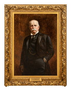 Thomas Waterman Wood (American, 1823-1903): Thomas Waterman Wood (American, 1823-1903) Portrait of J. Edward Simmons, 29th President of the Chamber of Commerce, 1903 oil on canvas signed (lower left); the frame bearing a plaque that reads: J.