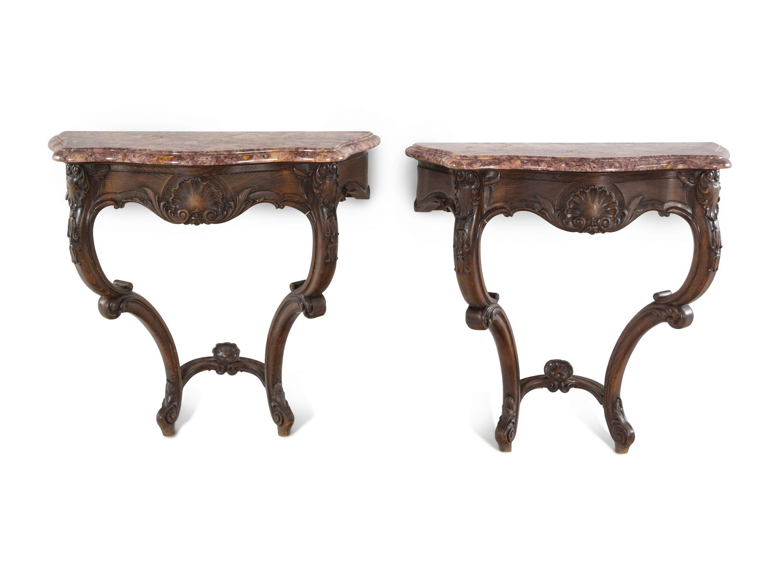 A Pair of Louis XV Style Walnut Marble-Top Console Tables (1 of 3)