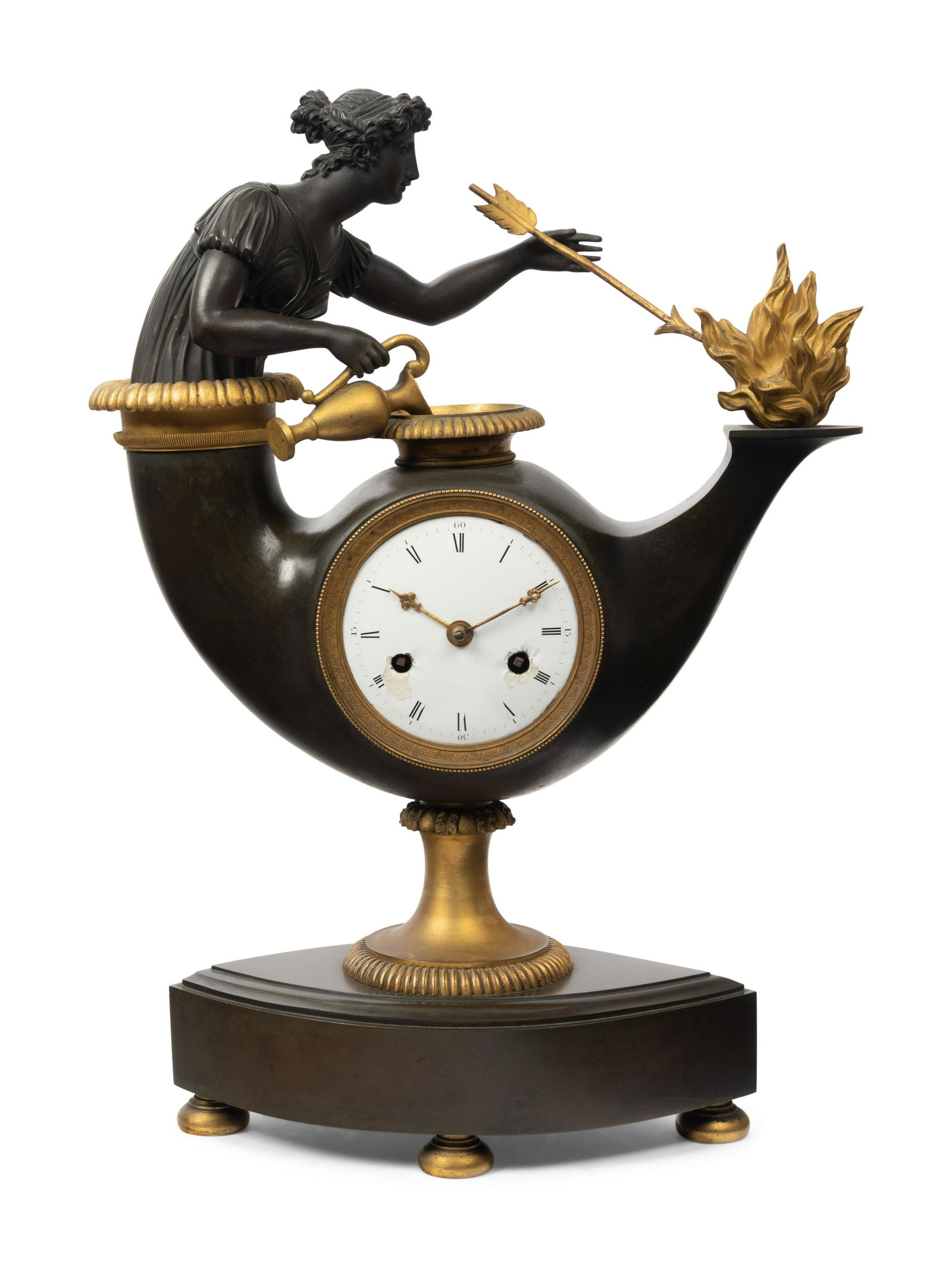 A French Neoclassical Gilt and Patinated Bronze "Oil Lamp" Clock (1 of 4)