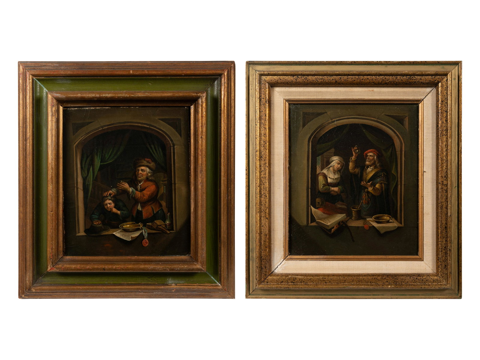 After Gerrit Dou (Dutch, 1613-1675): After Gerrit Dou (Dutch, 1613-1675) 18th/19th Century The Extracted Tooth and The Physician oil on canvas Larger example: 10 1/4 x 8 5/8 inches; frame: 15 1/8 x 13 3/4 inches. Property from a Private 