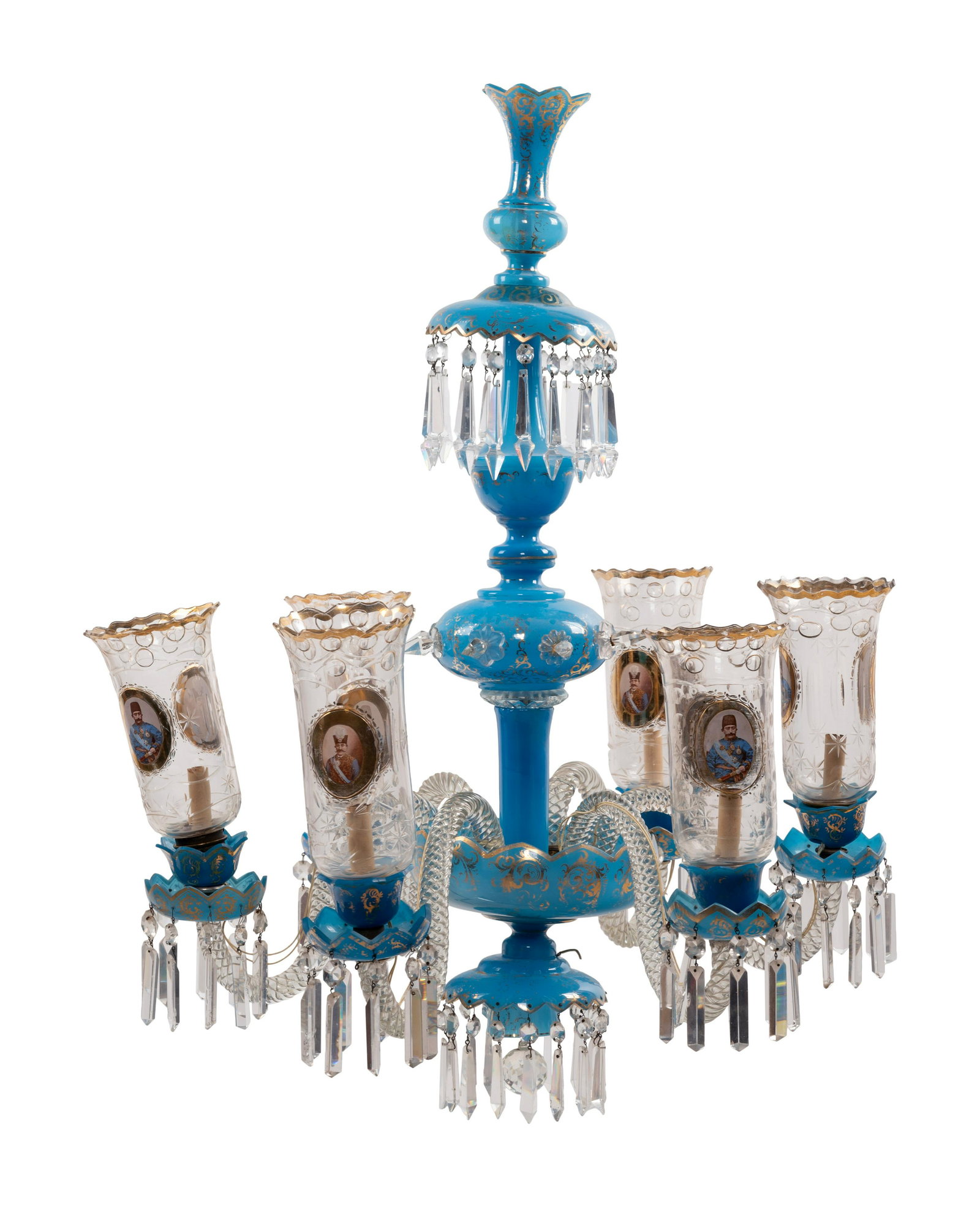 A Bohemian Enameled Opaline Glass Six-Light Chandelier for the Persian Market (1 of 4)