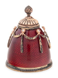 A Russian Silver, Diamond and Guilloche Enamel Perfume Bottle Attributed to Faberge: A Russian Silver, Diamond and Guilloche Enamel Perfume Bottle Attributed to Faberge Maker's Mark for Dmitria¬ Aleksandrov Pastukhov, Moscow, Circa 1908-1926 of semi-ellipsoidal form enameled in t