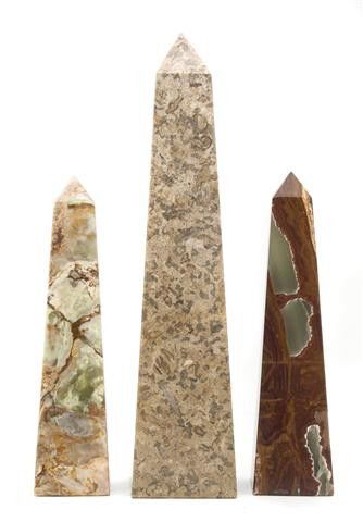 A Group of Three Obelisks, Height of tallest 18 in: A Group of Three Obelisks, comprising two onyx examples and one marble example. Height of tallest 18 inches.
