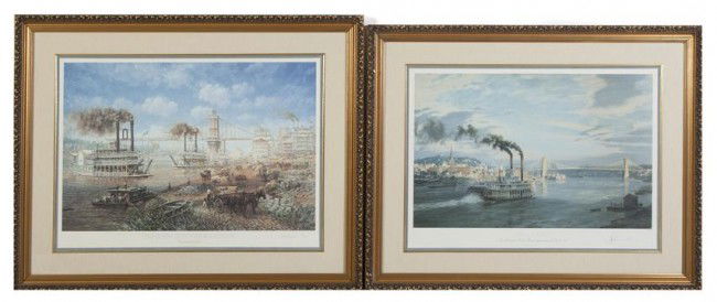 A Group of Two Lithographs, Height of largest imag: A Group of Two Lithographs, comprising The Queen City Public Landing by Frank McElwain, edition 168/378 and Cincinnati by John Stobart, edition 763/950. Height of largest image 19 1/2 x width 29 3/4