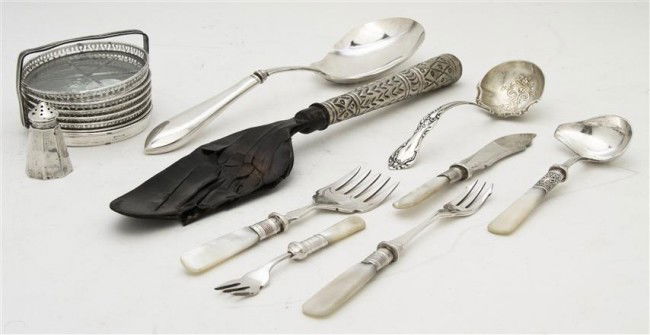 A Collection of American and Mexican Sterling Silv: A Collection of American and Mexican Sterling Silver and Sterling Silver Mounted Articles, of various forms and makers, comprising coasters, a caster and serving articles. Length of longest 12 inches.