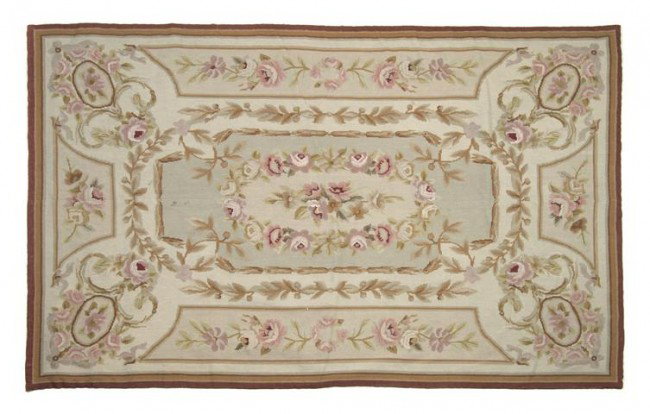 An Aubusson Style Carpet, 5 feet 11 inches x 3 fee: An Aubusson Style Carpet, modern, having foliate center medallion within conforming border. 5 feet 11 inches x 3 feet 11 inches. Property from the Estate of Norma Stone, Chicago, Illinois