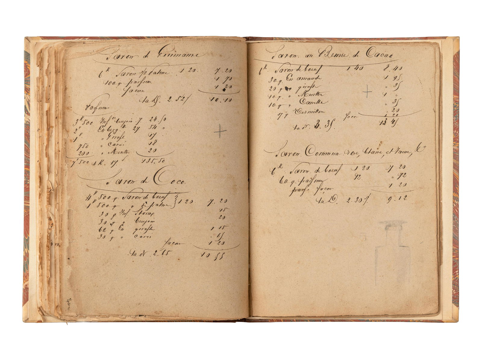 [MANUSCRIPT - PERFUMERY]. Collection of formulas for perfumes and soaps. [France, ca 1850-1860s]. (1 of 1)