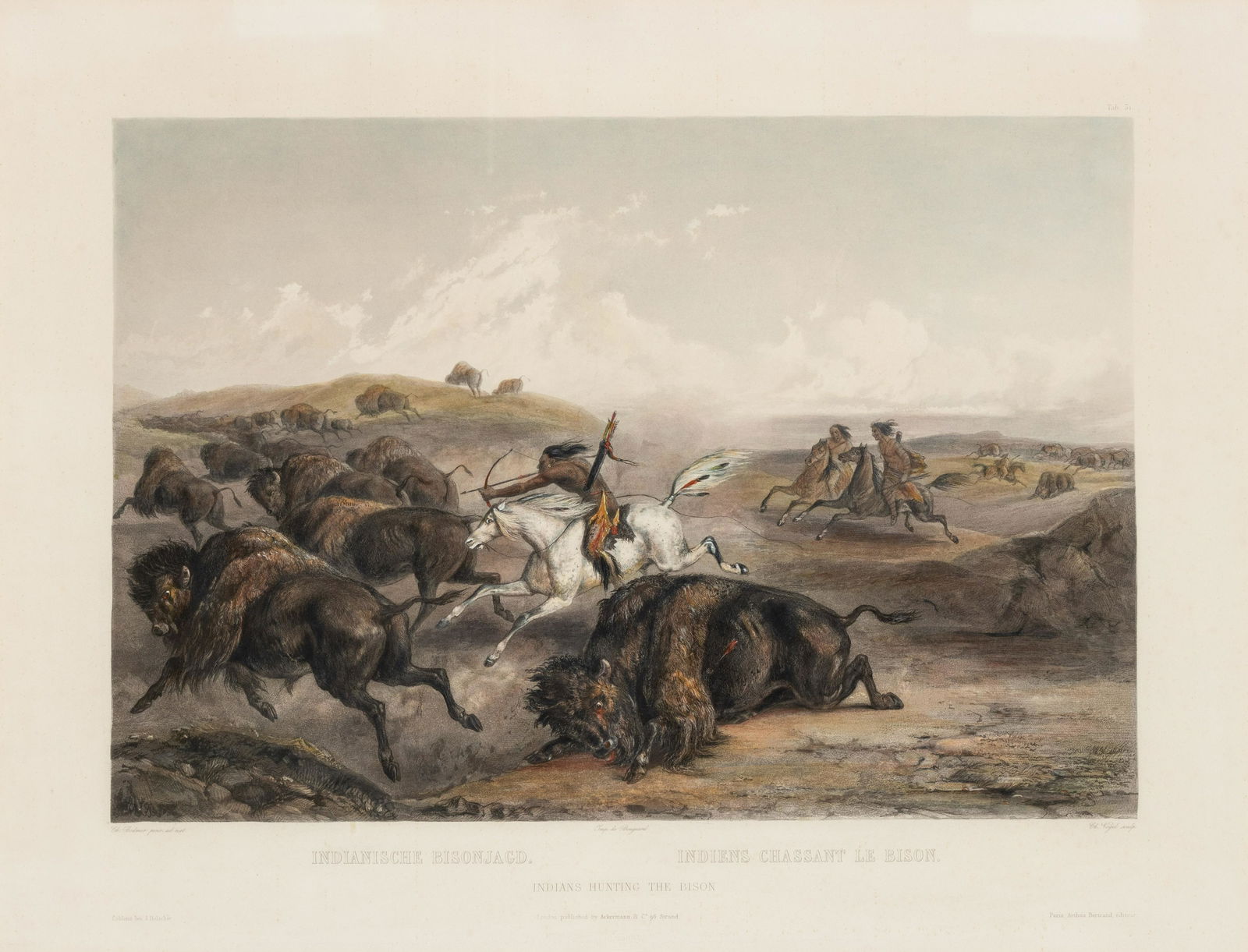 BODMER, Karl. Indians Hunting the Bison (Tab. 31). From Travels in the Interior of North America, (1 of 2)