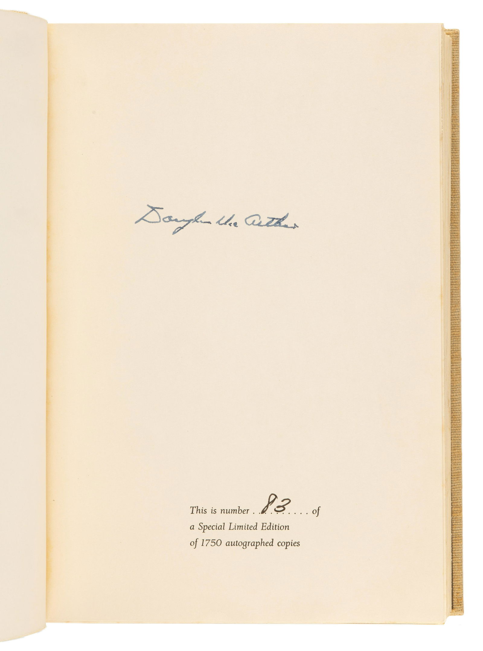 MacARTHUR, Douglas. Reminiscences. 1964. FIRST EDITION, LIMITED ISSUE, numbered 83 of 1750 copies (1 of 2)