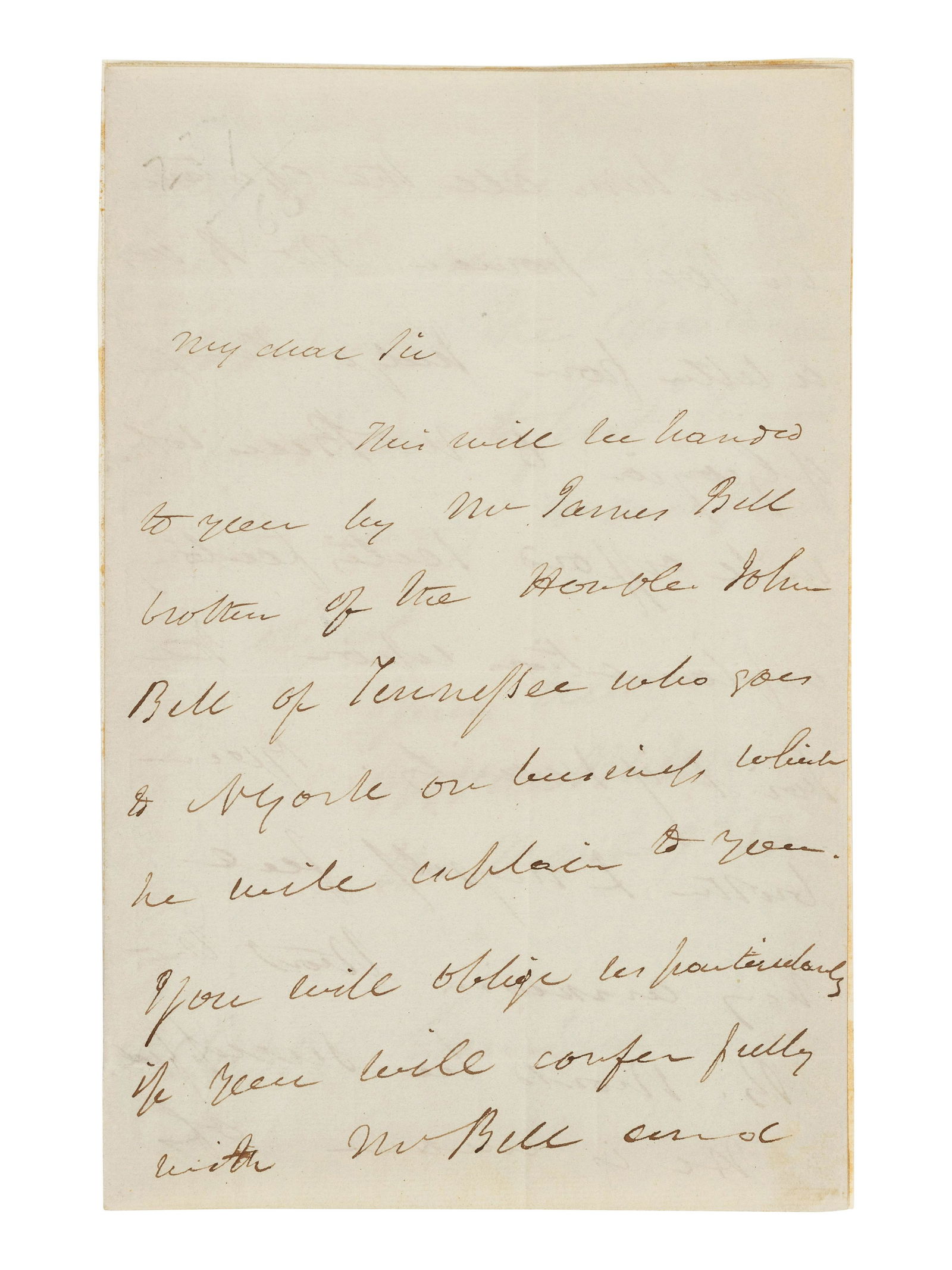 VAN BUREN, Martin. ALS ("M. Van Buren"), as Vice President, to Stephen Camberling. Washington, D.C., (1 of 2)