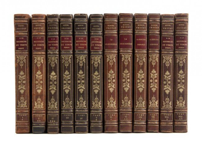 PROUST, MARCEL. A la recherches du temps perdu. Par: PROUST, MARCEL A la recherche du temps perdu. Paris: Librairie Gallimard/Editions de la Nouvelle Revue Francaise, 1919-1925. 8 vols. expanded to 12 (of 16) tomes. 8vo, uniformly bound in quarter moroc