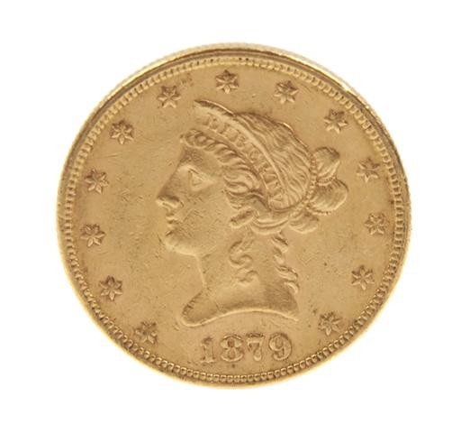 An 1879 U.S. $10 Liberty Gold Coin.: An 1879 U.S. $10 Liberty Gold Coin. Property from the William H. Moore Trust, Dorset, Vermont
