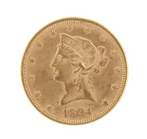 An 1894 U.S. $10 Liberty Gold Coin.: An 1894 U.S. $10 Liberty Gold Coin. Property from the William H. Moore Trust, Dorset, Vermont