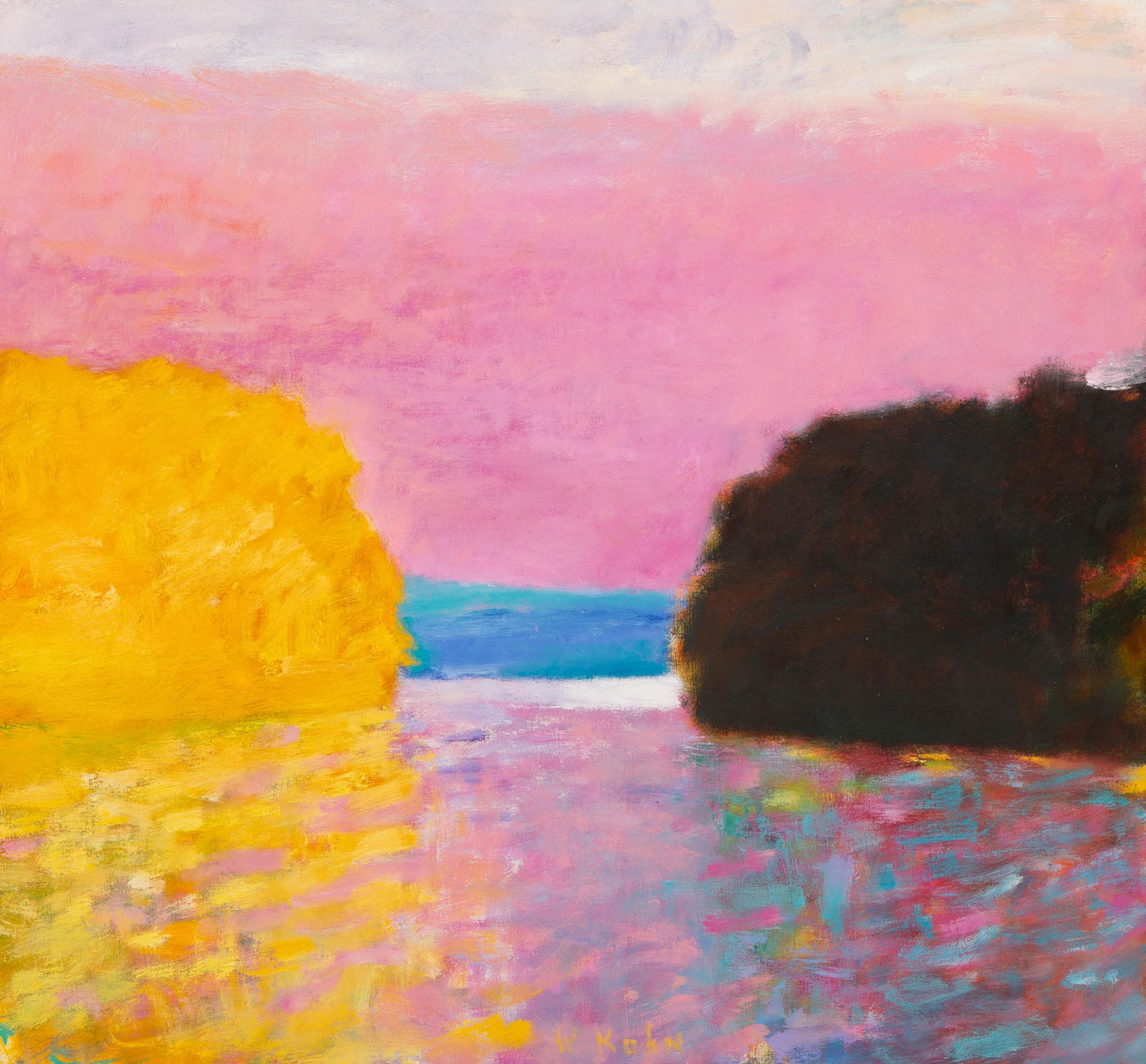 Wolf Kahn (American/German, 1927-2020) Pink Sky, 1991: Wolf Kahn (American/German, 1927-2020) Pink Sky, 1991 oil on canvas signed W Kahn (lower center); titled and inscribed with artist's inventory number 115-1991 (stretcher) 28 x 30 inches. Provenance: T