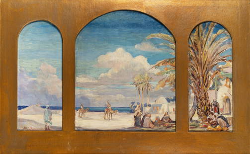 William Edouard Scott (American, 1884-1964) Tangiers (a Triptych): William Edouard Scott (American, 1884-1964) Tangiers (a Triptych) oil on board signed Scott (lower left) 23 1/2 x 44 inches. Property from the Collection of Brian Gerard Dekker, Lafayette, Indiana