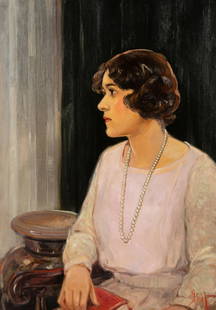 William Edouard Scott (American, 1884-1964) Portrait of Mrs. Lionel Artis, 1923: William Edouard Scott (American, 1884-1964) Portrait of Mrs. Lionel Artis, 1923 oil on canvas signed Scott (lower right) 28 x 20 inches. Property from the Collection of Brian Gerard Dekker, Lafayette,