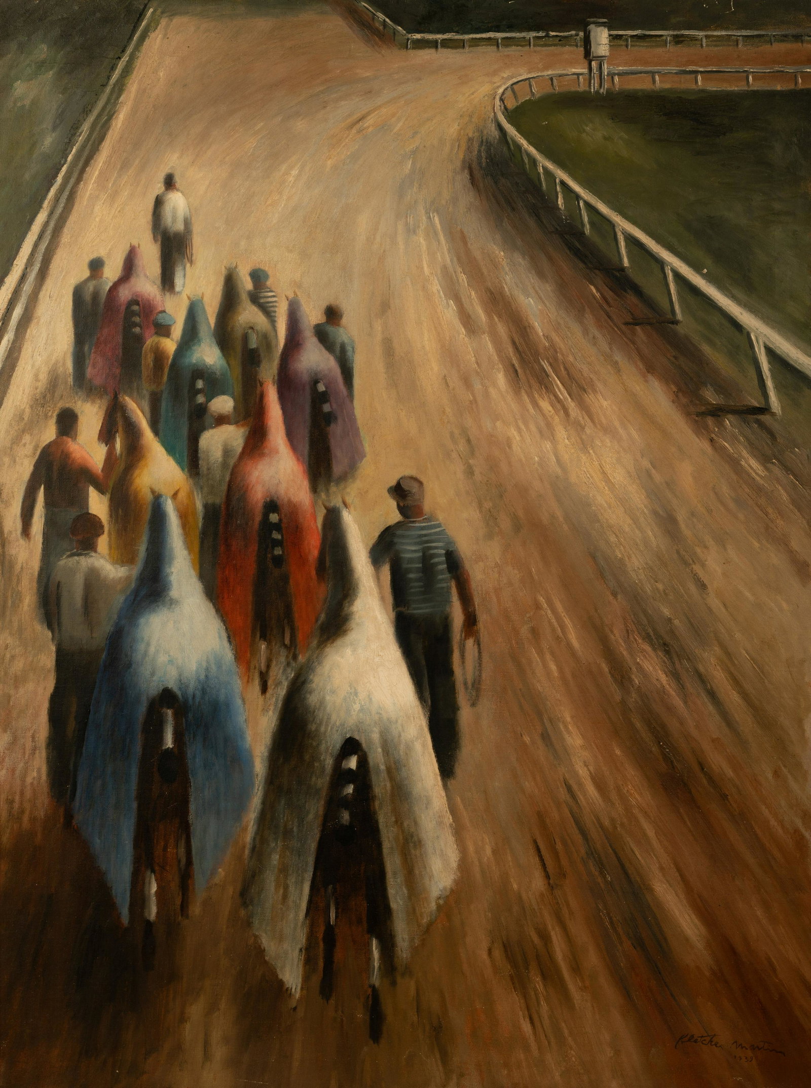 Fletcher Martin (American, 1904-1979) Exit in Color, 1939: Fletcher Martin (American, 1904-1979) Exit in Color, 1939 oil on canvas signed Fletcher Martin and dated (lower right); signed and dated (verso) 40 x 30 inches.