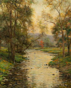 Louis Aston Knight (American, 1873-1948) River Landscape: Louis Aston Knight (American, 1873-1948) River Landscape oil on canvas signed Aston Knight and inscribed (lower right) 22 x 18 inches.