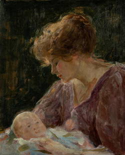 Joseph W. Gies (American, 1860-1935) Mother and Child: Joseph W. Gies (American, 1860-1935) Mother and Child oil on canvas signed Josef Gies (lower right) 22 x 18 1/4 inches. Property from a Private Collector, Madison, Wisconsin