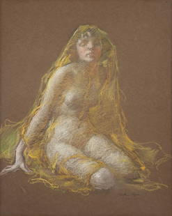 Arthur P. Spear (American, 1879-1959) Study for the "Yellow Veil", 1921: Arthur P. Spear (American, 1879-1959) Study for the "Yellow Veil", 1921 pastel on board signed Arthur Spear and dated (lower right) 22 1/2 x 18 1/2 inches. Property from the Collection of William Cole