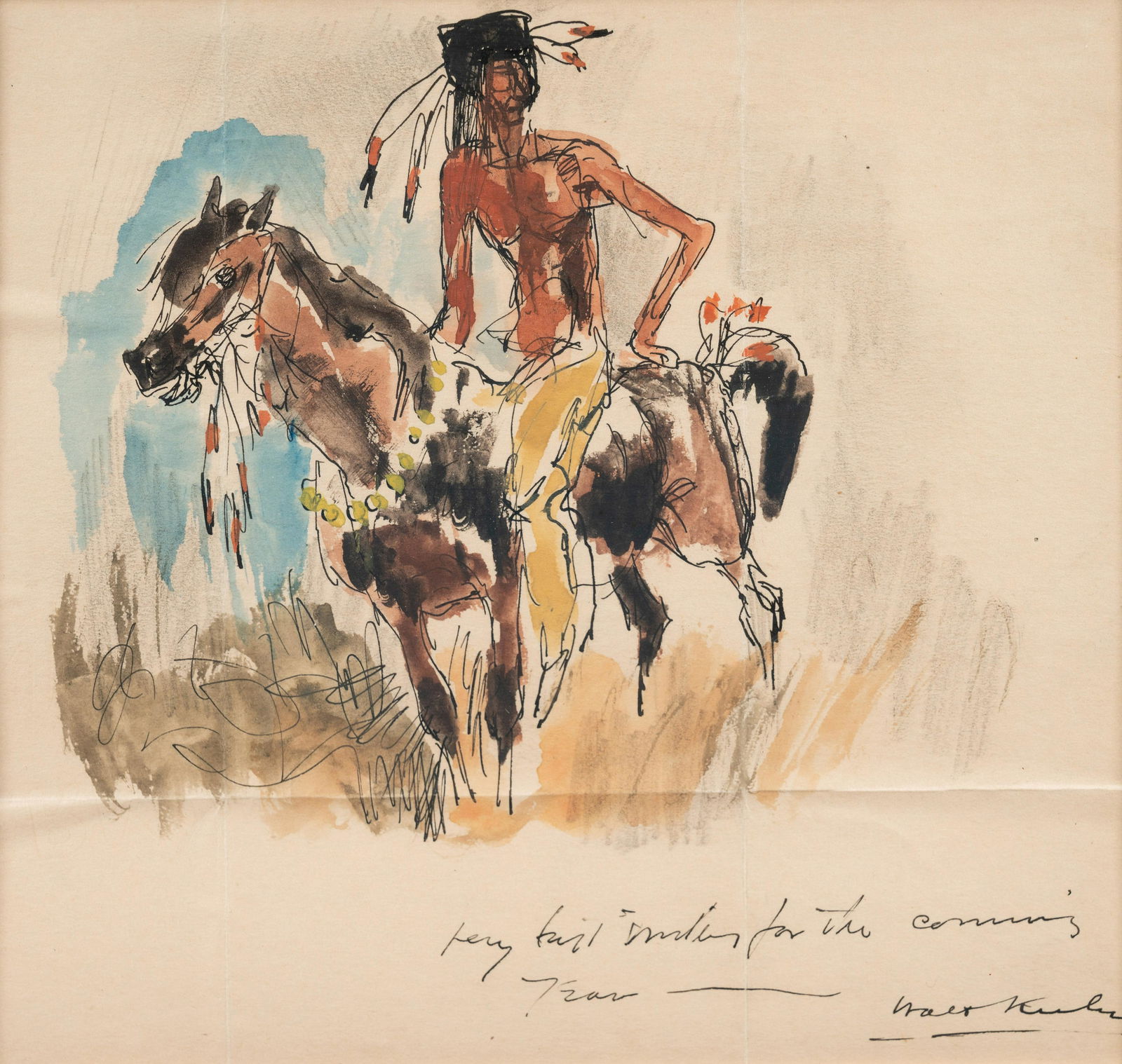 Walt Kuhn (American, 1877-1949) Indian Brave on Horseback (1 of 5)
