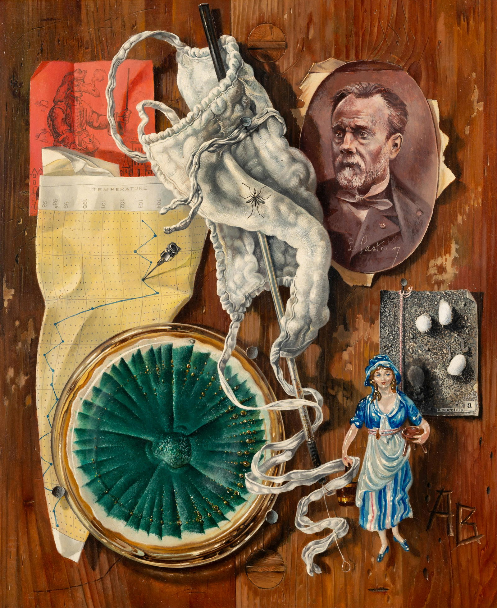 Aaron Bohrod (American, 1907-1992) Infectious Disease: Aaron Bohrod (American, 1907-1992) Infectious Disease oil on panel initialed AB (lower right) 14 1/4 x 12 inches. Property from a Private Collector, Madison, Wisconsin Provenance: Eli Lilly & Co., Ind