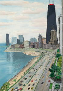 Malvin Marr Albright (American, 1897-1983) Untitled (Lake Shore Drive and Oak Street Beach, Chicago)