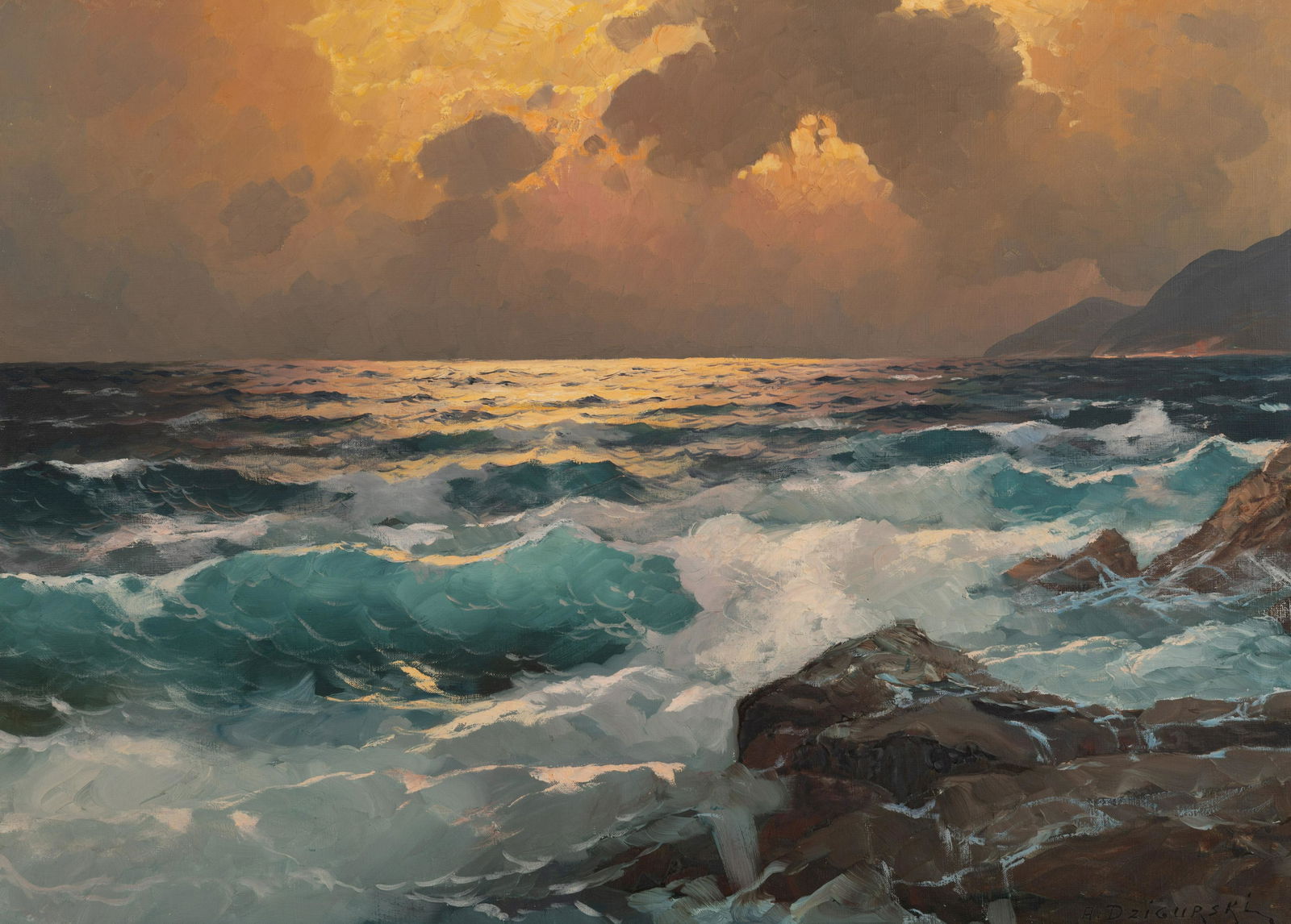 Alexander Dzigurski (American/Yugoslavian, 1911 - 1995) Sunlit Waters: Alexander Dzigurski (American/Yugoslavian, 1911 - 1995) Sunlit Waters oil on canvas signed A. Dzigurski (lower right) 24 x 33 inches. Property of an Estate, Pasadena, California