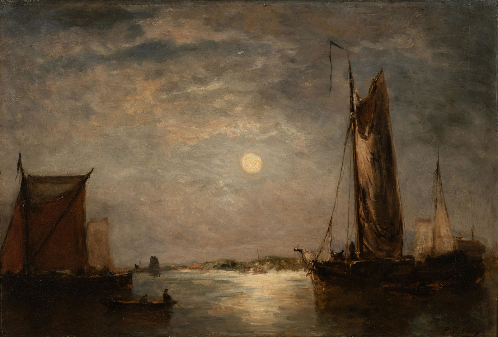 Paul Jean Clays (Belgian, 1819-1900) Nocturnal Harbor Scene (1 of 5)