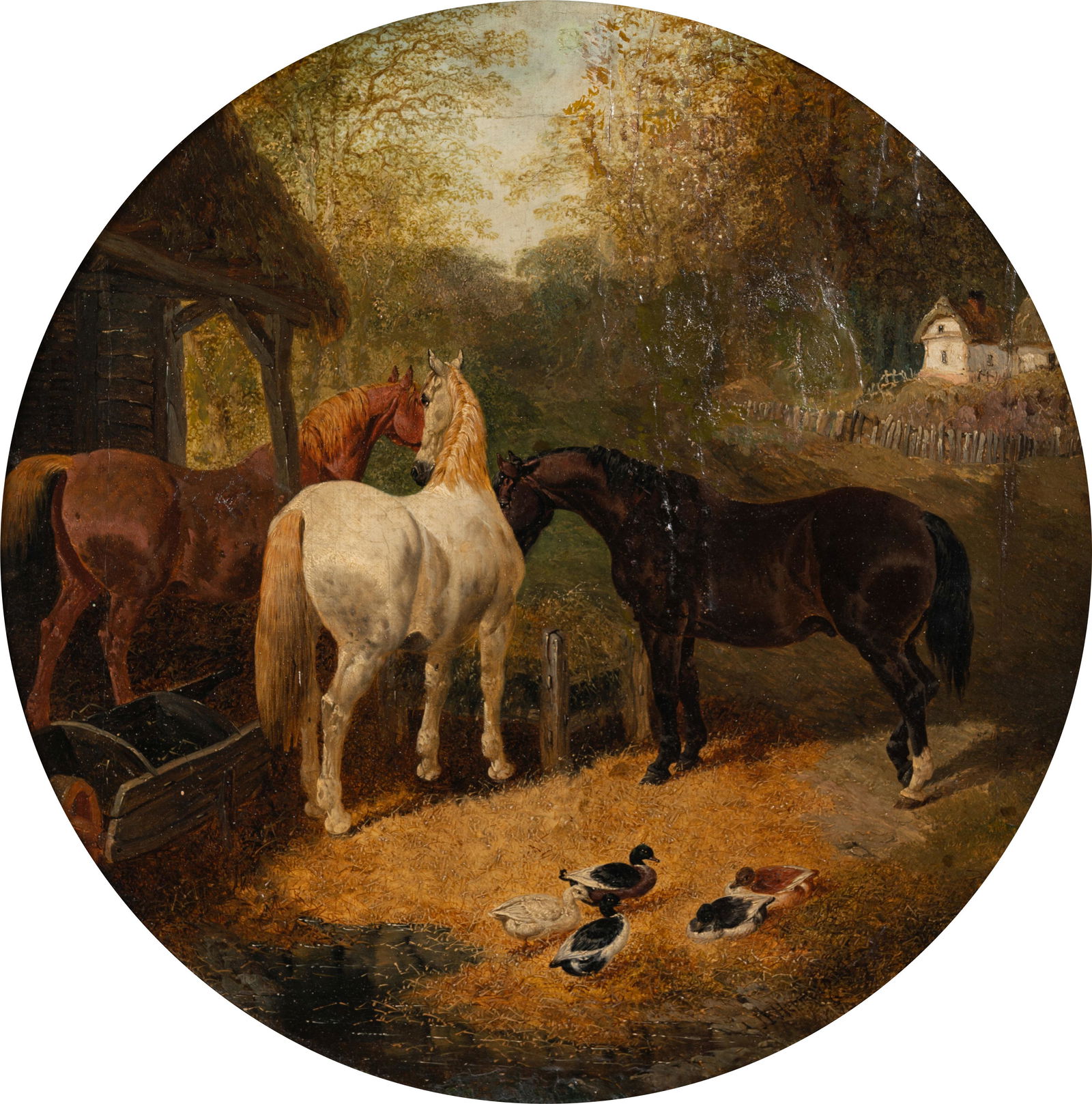 John Frederick Herring the Elder (British, 1795-1865) Farmyard Scene with Horses and Ducks, 1857 (1 of 5)
