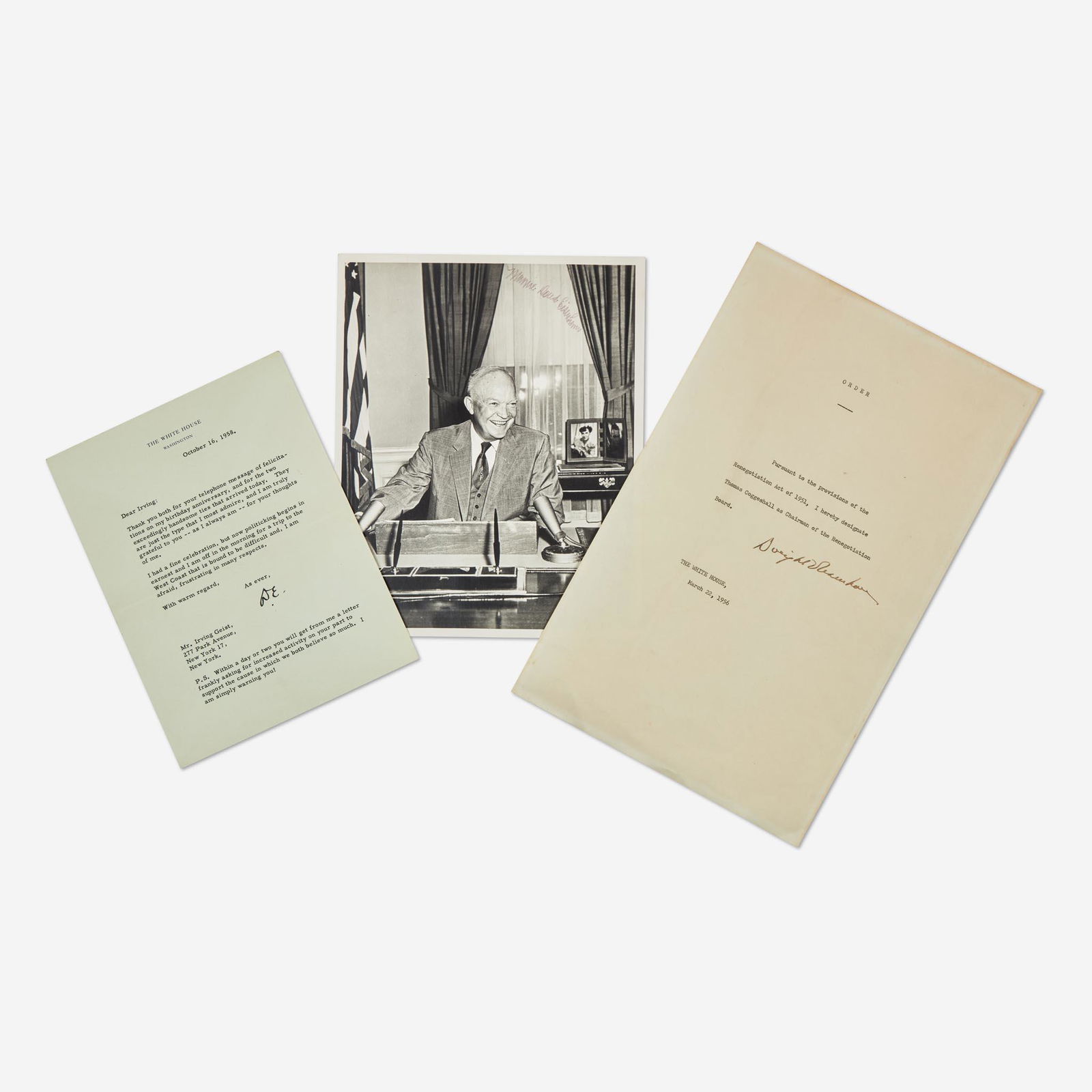 [Presidential] Eisenhower, Dwight D. Group of 2 Typed Documents, signed (1 of 1)