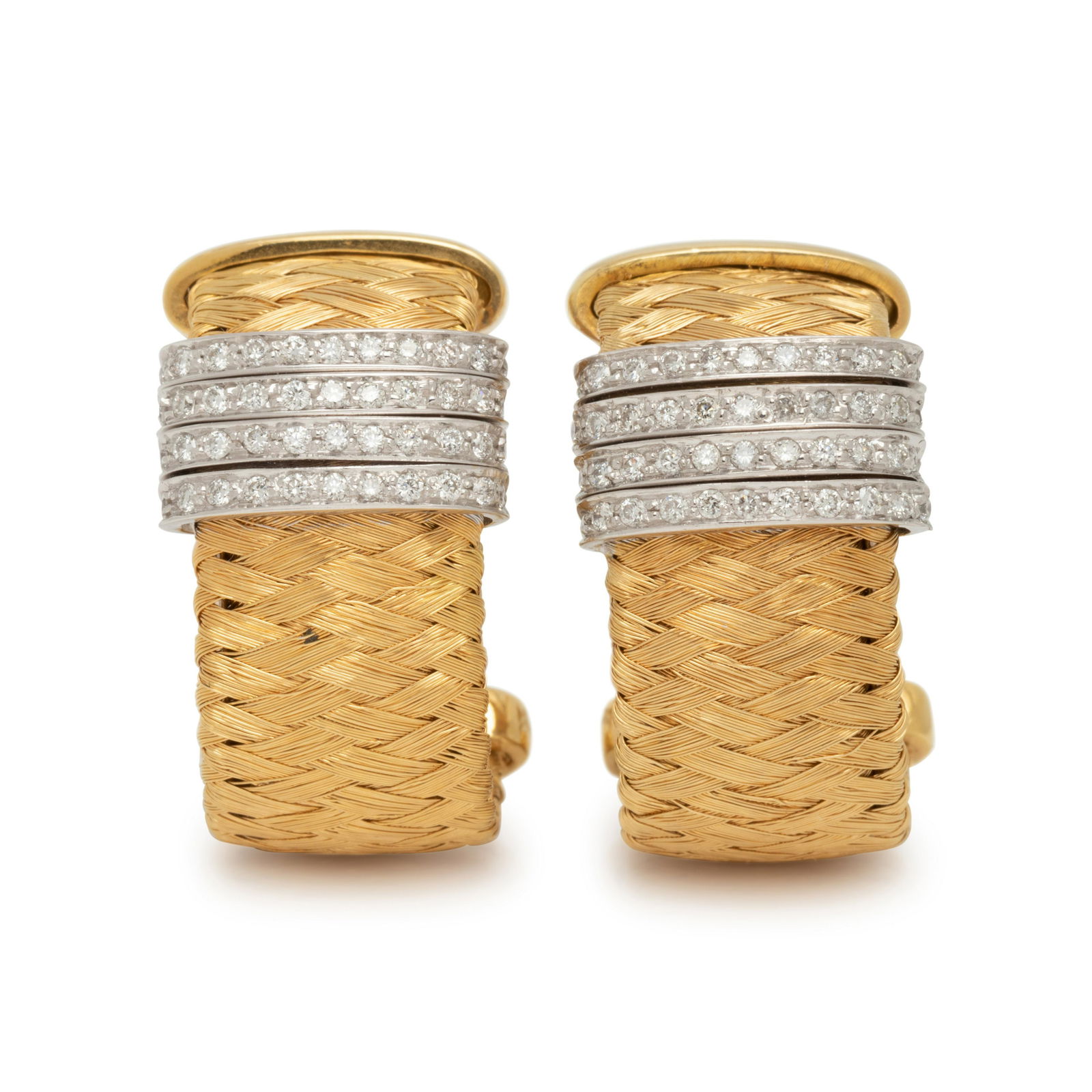 ROBERTO COIN, BICOLOR GOLD AND DIAMOND 'PRIMAVERA' EARCLIPS (1 of 3)