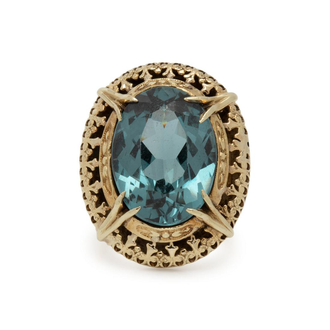 VICTORIAN, YELLOW GOLD AND SYNTHETIC SPINEL RING (1 of 3)