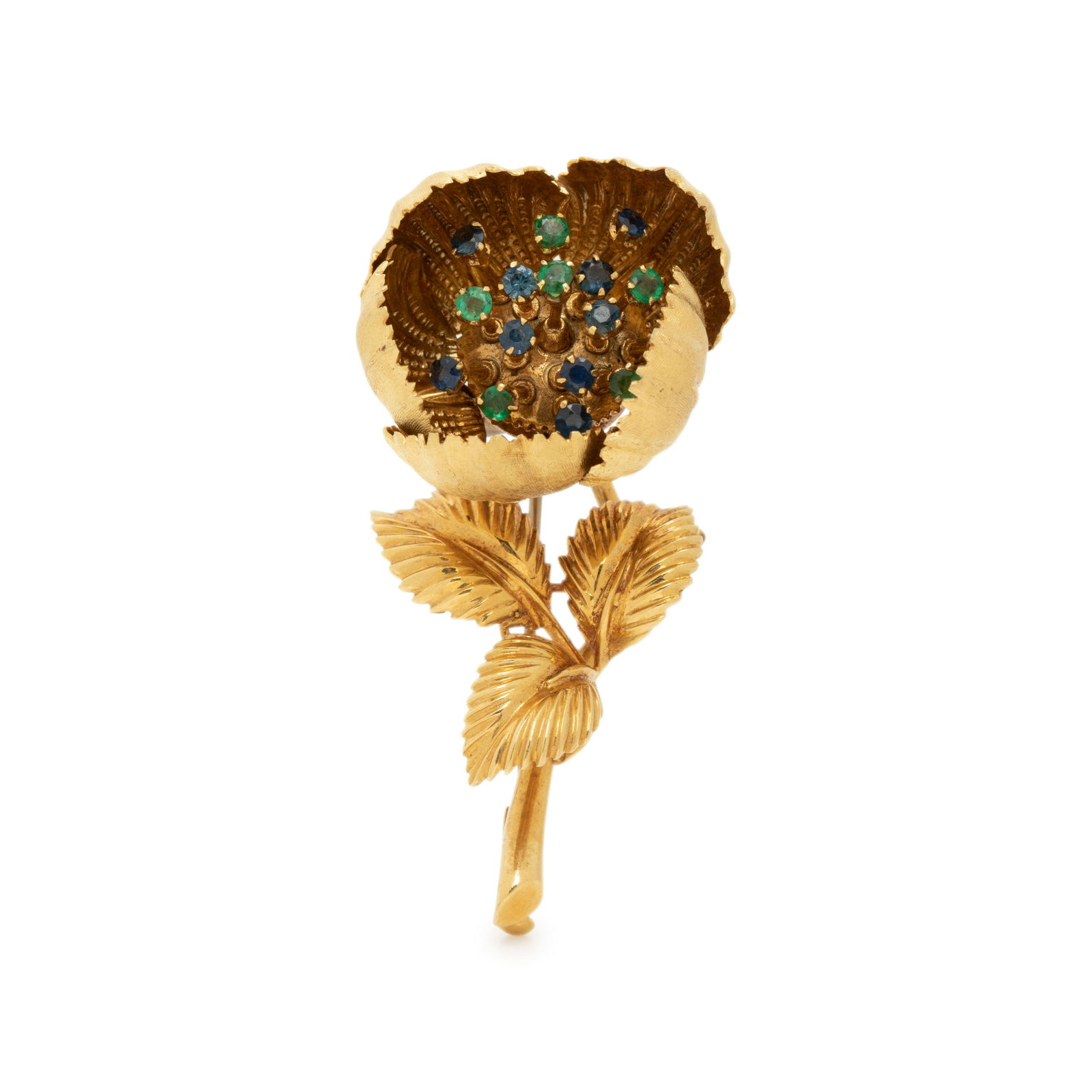 YELLOW GOLD AND GEMSTONE FLOWER BROOCH (1 of 2)