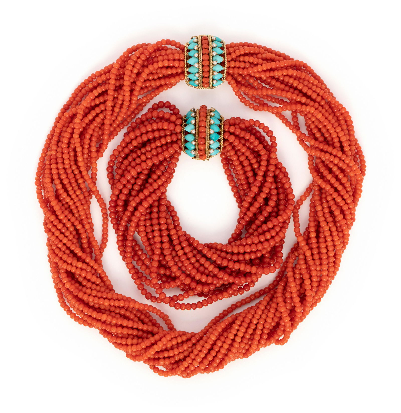CORAL, TURQUOISE AND PEARL TORSADE SET (1 of 4)