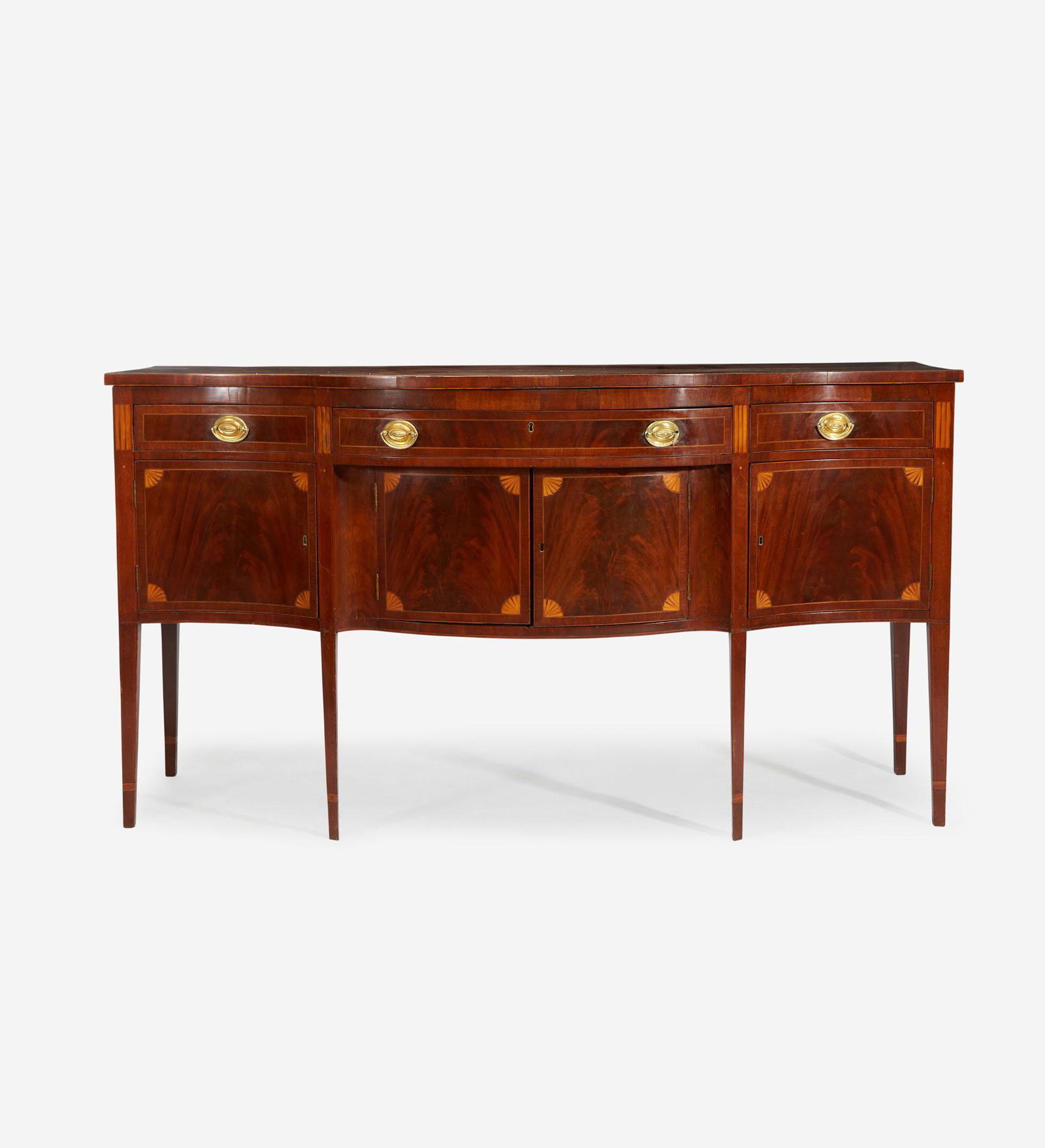 A Federal serpentine inlaid mahogany sideboard Attributed to Matthew Egerton, Sr. (1739-1802), New (1 of 2)