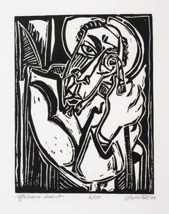 David Driskell (American, 1931-2020) African Saint, 2005: David Driskell (American, 1931-2020) African Saint, 2005 linocut on paper signed, titled, dated, and numbered 6/50 in pencil 7 x 5 1/2 inches. Property from THE WAREHOUSE, Atlanta, Georgia