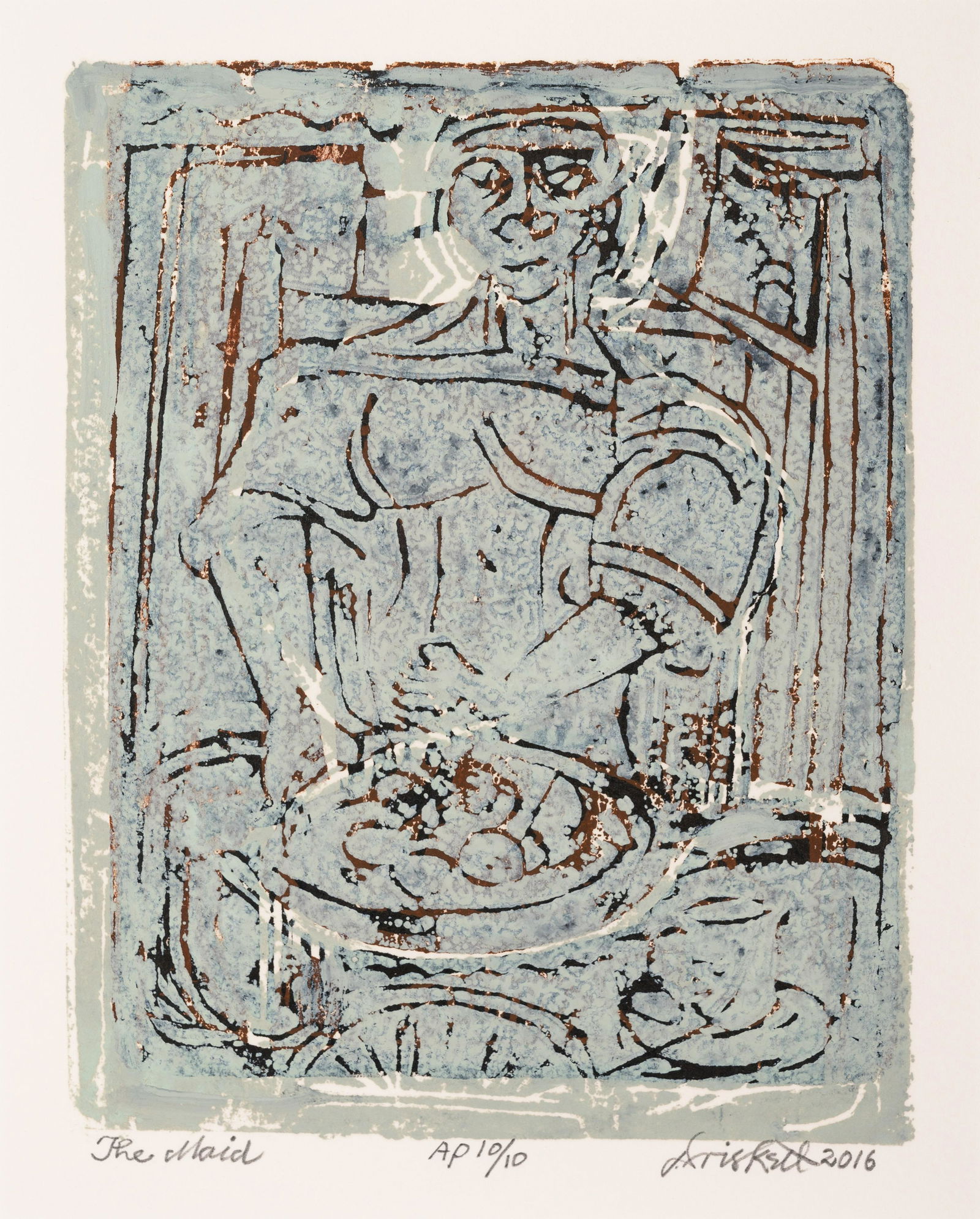 David Driskell (American, 1931-2020) The Maid, 2016: David Driskell (American, 1931-2020) The Maid, 2016 linocut on paper signed, titled, dated, and numbered AP 10/10 in pencil 7 1/2 x 6 inches. Property from THE WAREHOUSE, Atlanta, Georgia