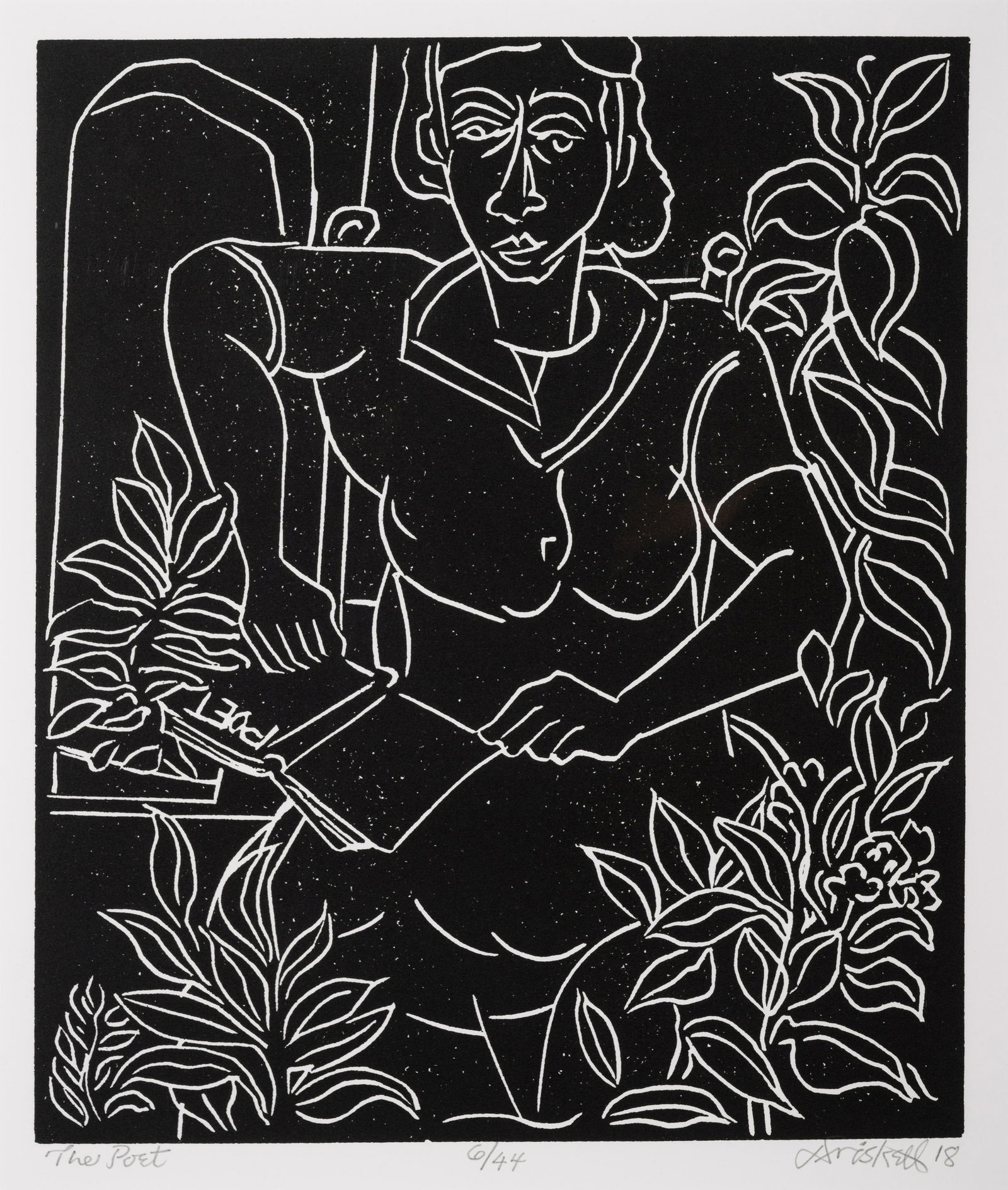 David Driskell (American, 1931-2020) The Poet, 2018: David Driskell (American, 1931-2020) The Poet, 2018 linocut on paper signed, dated, titled, and numbered 6/44 in pencil 12 x 10 inches. Property from THE WAREHOUSE, Atlanta, Georgia