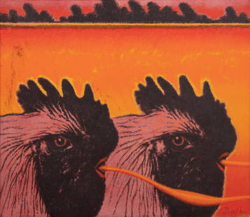 Ed Paschke (American, 1939-2004) Untitled (Double Cock), 1970: Ed Paschke (American, 1939-2004) Untitled (Double Cock), 1970 oil on canvas signed E. Paschke (lower right); signed and dated (verso) 12 x 14 inches.